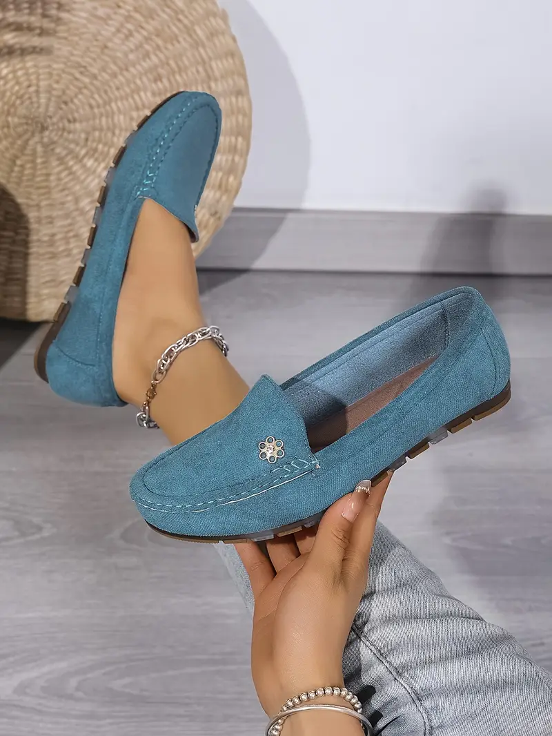 womens plus size flannel slip on loafers comfortable metal decor soft fabric footwear ankle strap plain toe design hand washable fashion loafers flannel slipon shoes comfortable footwear details 6