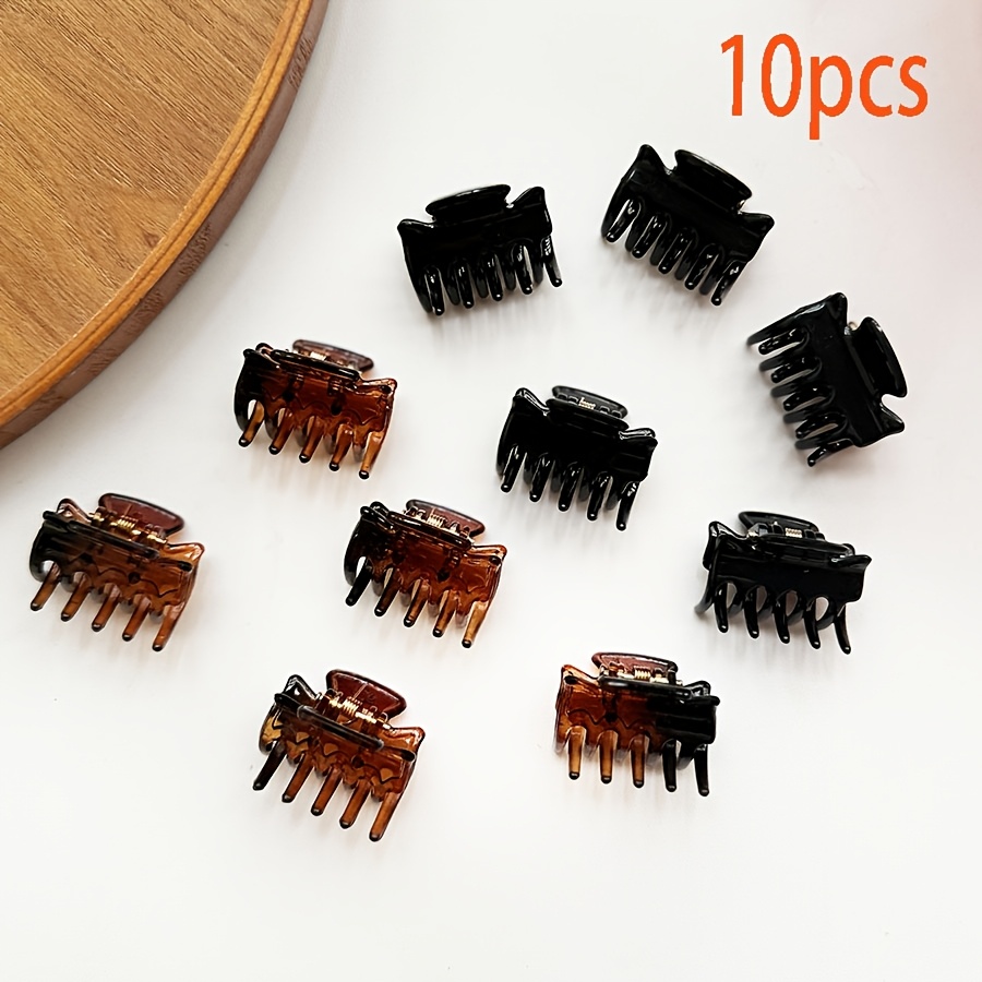 TEMU 10pcs Mini Hair Claw Clips, Small Hairpins, Simple Bang Clips, Top Clips In Black And Translucent Coffee, Suitable For Women's Casual Use