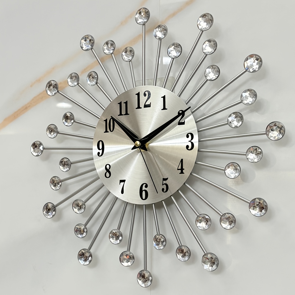 TEMU Metal New Diamond-studded Starry Clock Wall Clock Living Room Modern Easy Clock Premium Atmosphere Wall Clock Face Hanging Clock Restaurant