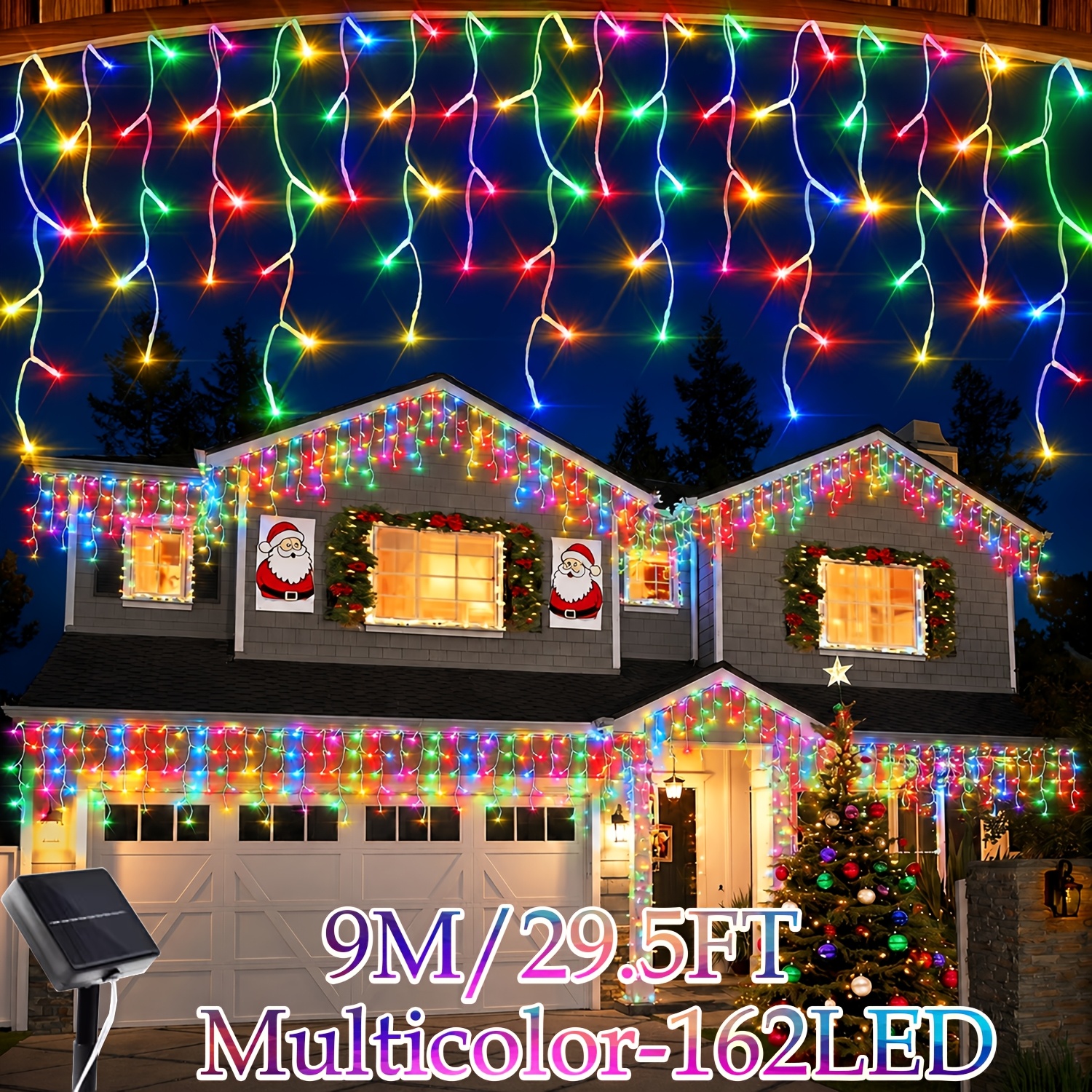 TEMU Solar-powered Christmas Ice Stick String Lights, 228/162/96 Led Outdoor Ip44 Decorative Light Strip With 8 Lighting Modes, Fairy Lights,