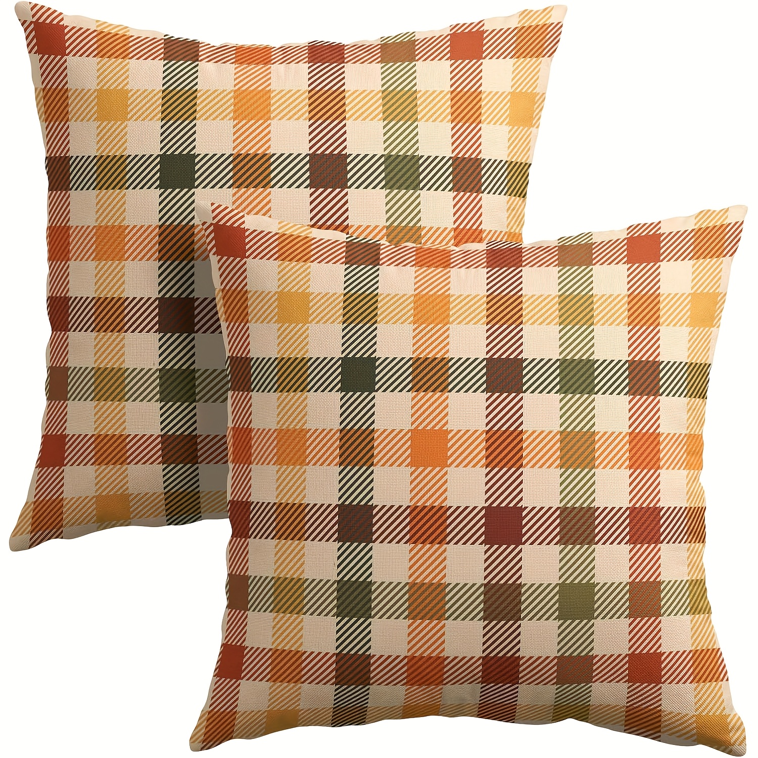TEMU Set federe per cuscini autunnali a quadri scozzesi, marrone e a quadri bufalo, per del Ringraziamento, federe decorative per cuscini da esterno,