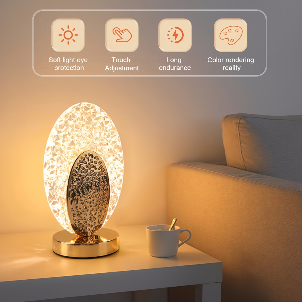 3 Color Stepless Dimmable Cordless Crystal Lamps, Touch Sensor Control Battery Powered LED Table Lamp, Funny Gifts For Men Women Valentines Day Birthday
