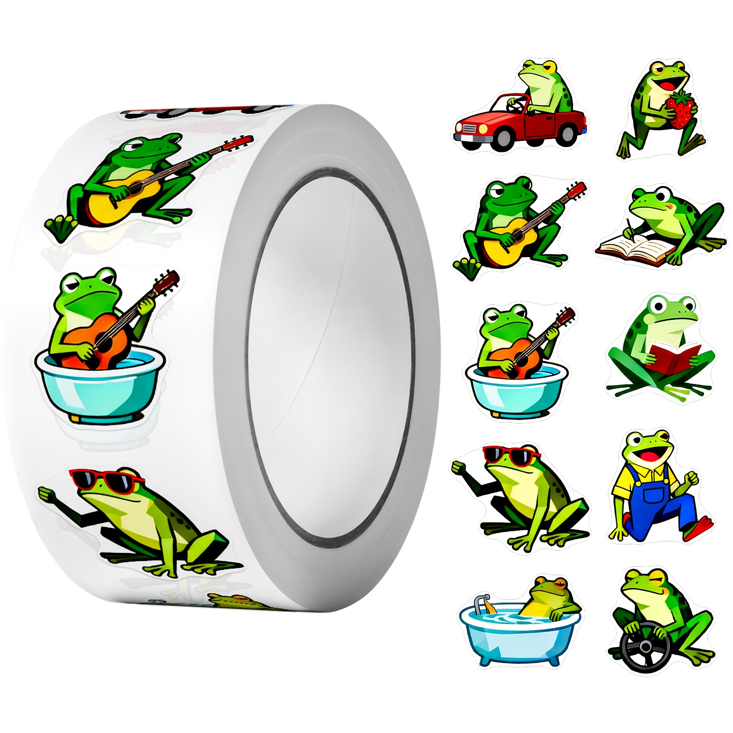 E-shop 1 Rolle (500 Stück) lustige Cartoon-Frösche unregelmäßige Aufkleber 2,5 cm/1,0'' 10 Designs Partygeschenke Kunstaufkleber zum Verzieren, für