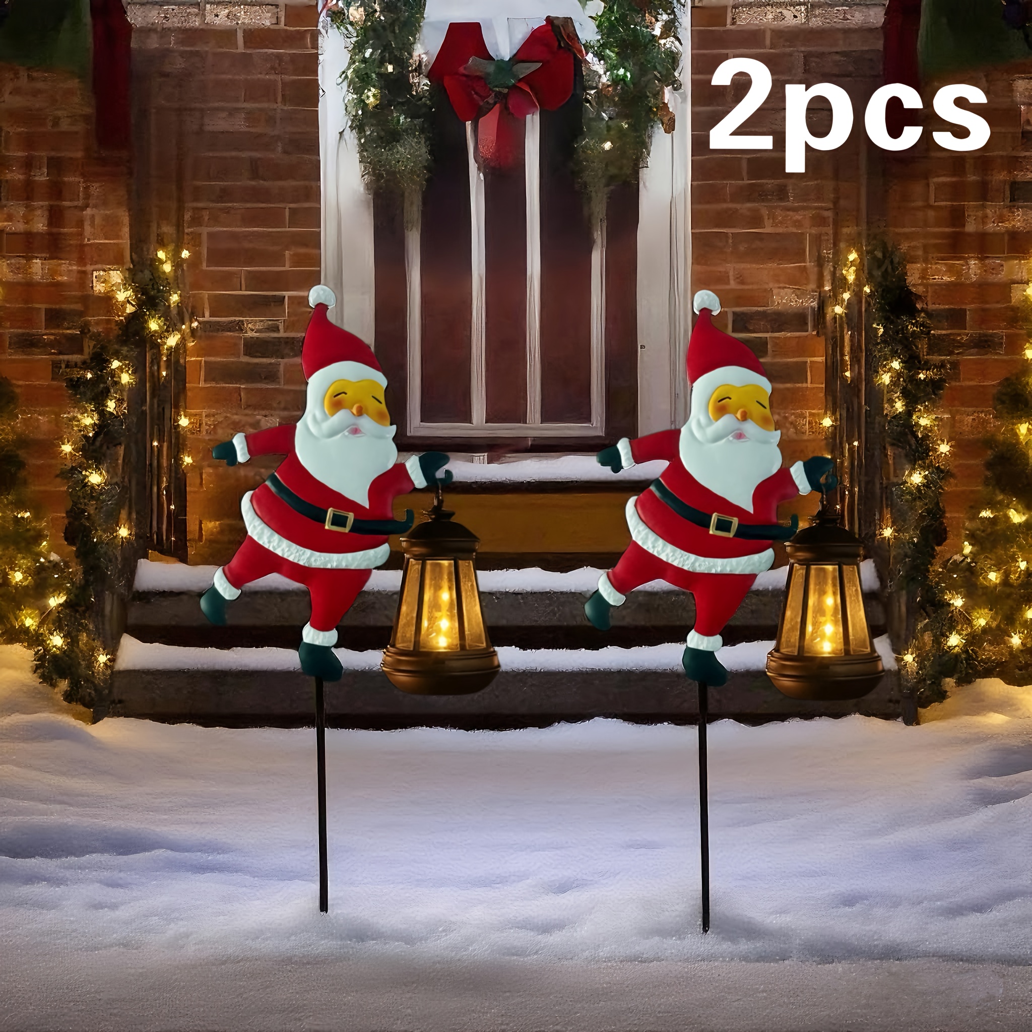 TEMU 2 Outdoor Solar-powered Santa Lanterns, Ip65 Waterproof Holiday Outdoor Hanging Lights, Warm White Or Colorful Christmas Garden Landscape