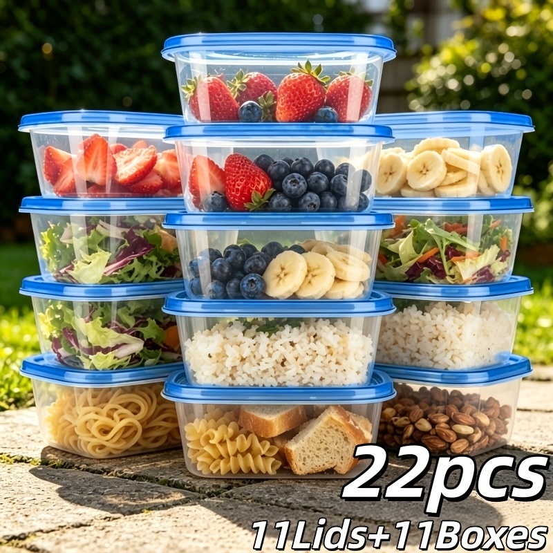 TEMU 22pcs (includes 11 Lids And 11 Boxes) Large Capacity Reusable 709ml Blue Storage Box Set, With Leak-proof Lids - Suitable For Item Collection,