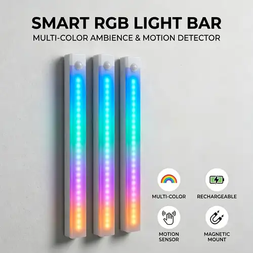3er-Pack magnetische LED-Umgebungsleuchte ohne Knopfdruck, siebenfarbiger Farbverlauf, blendendes Marquee-Licht, wiederaufladbar, kabellos * mehrstufige Helligkeitsanpassung, universelle dekorative