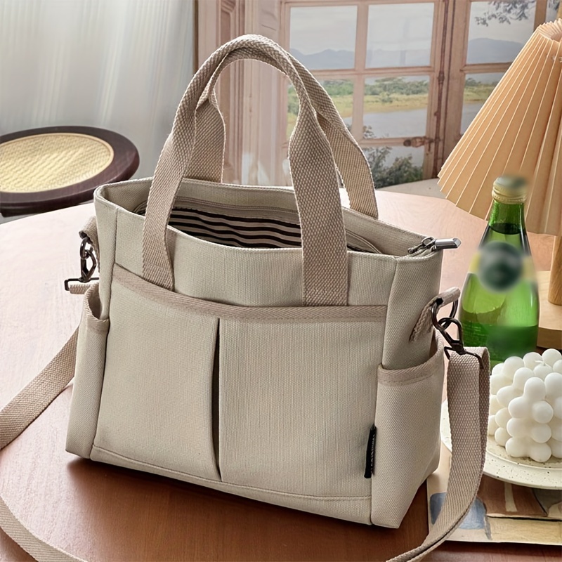 

Tote Bag For Women - , Multi- With Zip Closure - Work & Casual - In Khaki, Cream, Blue, Black