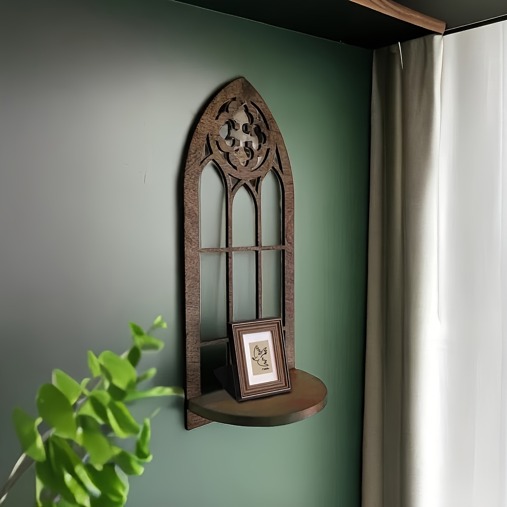 

1pc Gothic Window Shelf - Picture Frame Display Rack, Unique Cathedral Wooden Plants, Candles And Treasure Rack - Ideal Gift For Home Decor