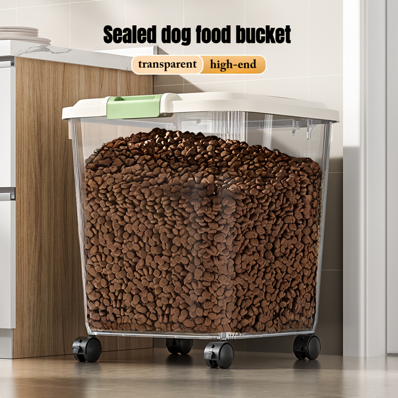 

Transparent Wheeled Storage For Dog Food Features Multi-weight Storage And Multi-style Of High-quality Pp Material, Which It More To Store Dog Food Without Worry