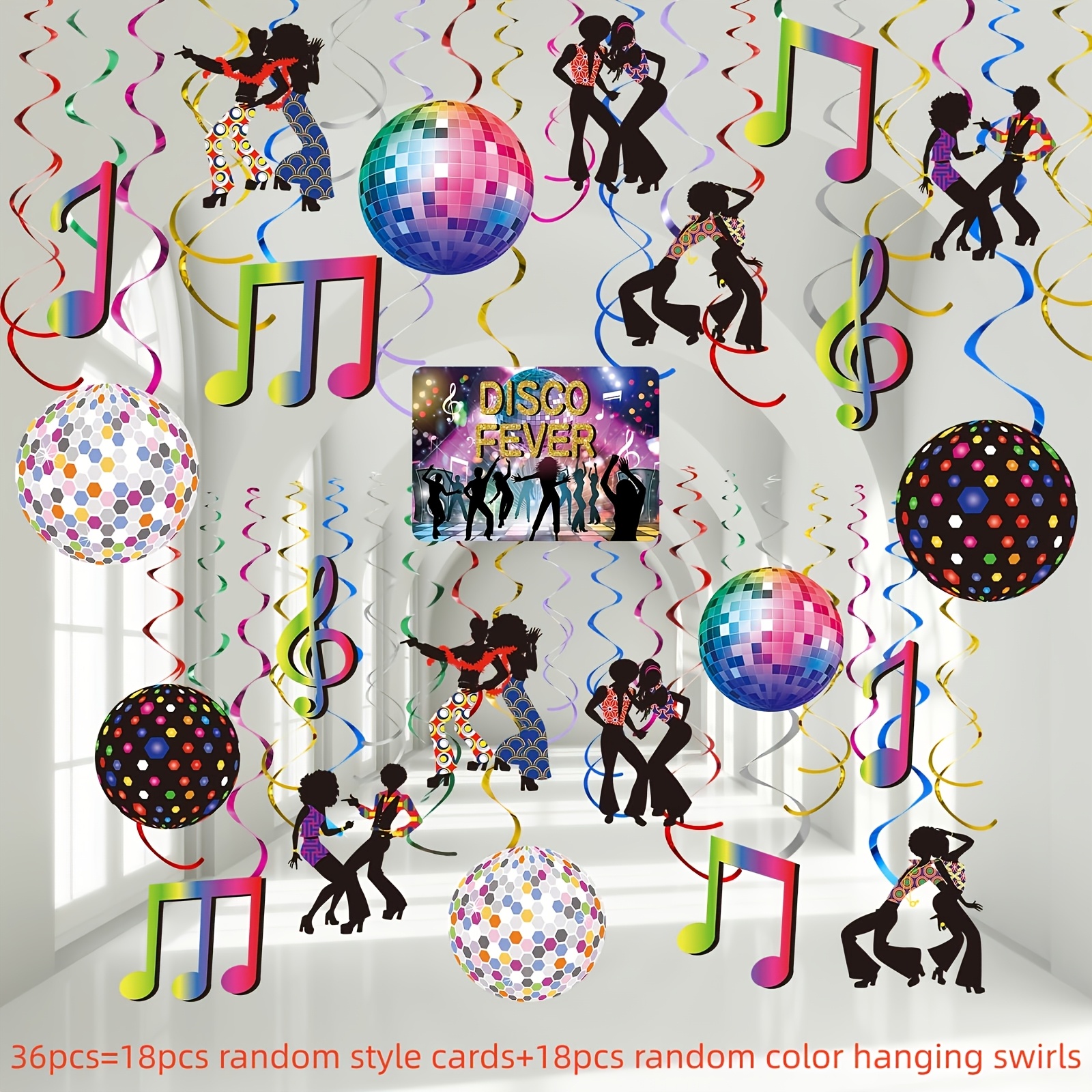 TEMU 12/36pcs Random Style Random Color 50s 60s 70s 80s 90s Disco Ball Hanging Swirls Ceiling Decor Disco Party Decorations For 1970s Birthday Hippie