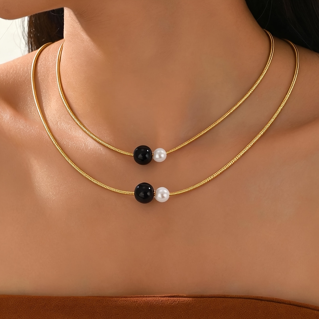 TEMU 1 Cadena de serpiente dorada de capa, elegante, , con un collar de perlas de y . Adecuada para la versatilidad diaria, de San Valentín, de la y