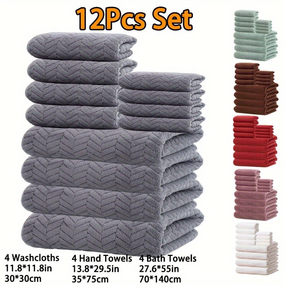 

12pcs Towel Bath Towel Set, Ear Pattern, , And , Absorption, Set, Suitable For Bathroom , , Sauna, - Optional (4 Bath Towels + 4 Towels + 4 Washcloths)