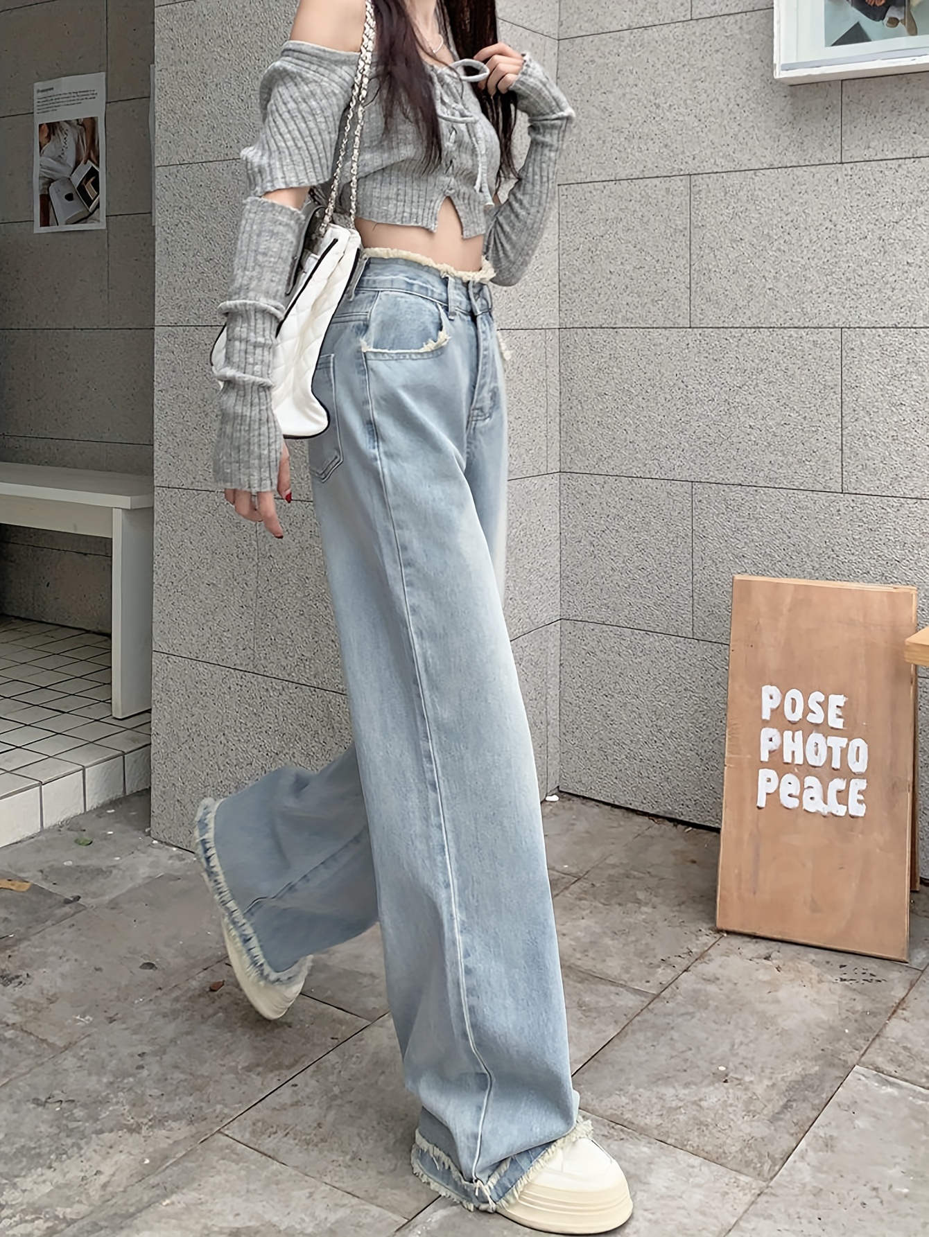 Korean style high waist wide leg Women Clothes jeans women's