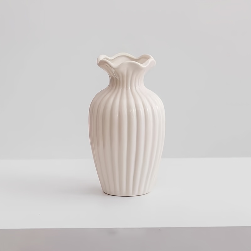 E-shop Moderne Keramik-Zylindervase mit vertikalem Streifendesign – Minimalistischer eleganter runder Blumentopf für Wohnaccessoires,