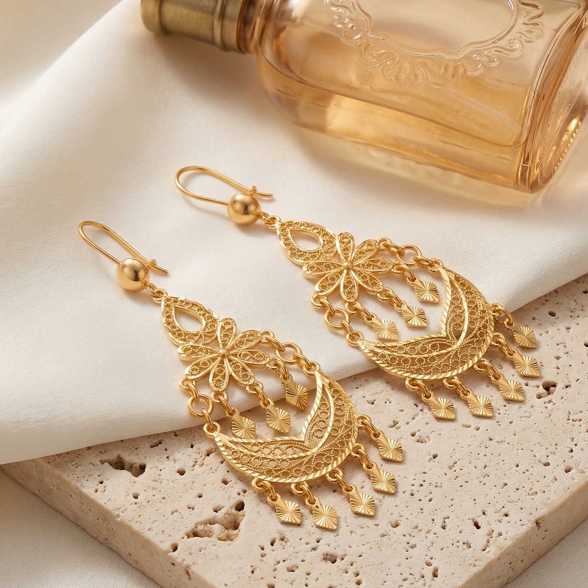 TEMU 2pcs Vintage Hollow Floral Earrings, Ethnic Style Dangle Earrings For Women's Banquet