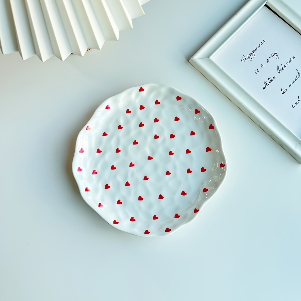 1pc Hand-painted Mini Heart Ceramic Plate - 8" Dinner Plate For , Ideal For Romantic Dinners & Valentine's Day Gift, Versatile Use For Breakfast, & More