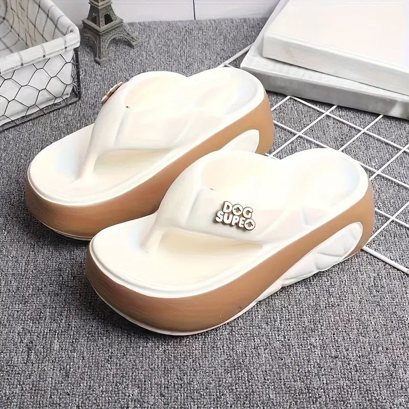 womens eva thick sole flip flops anti slip soft comfortable slip on sandals with green accents dog suepo text indoor outdoor casual shoes for beach daily commuting Product details 0