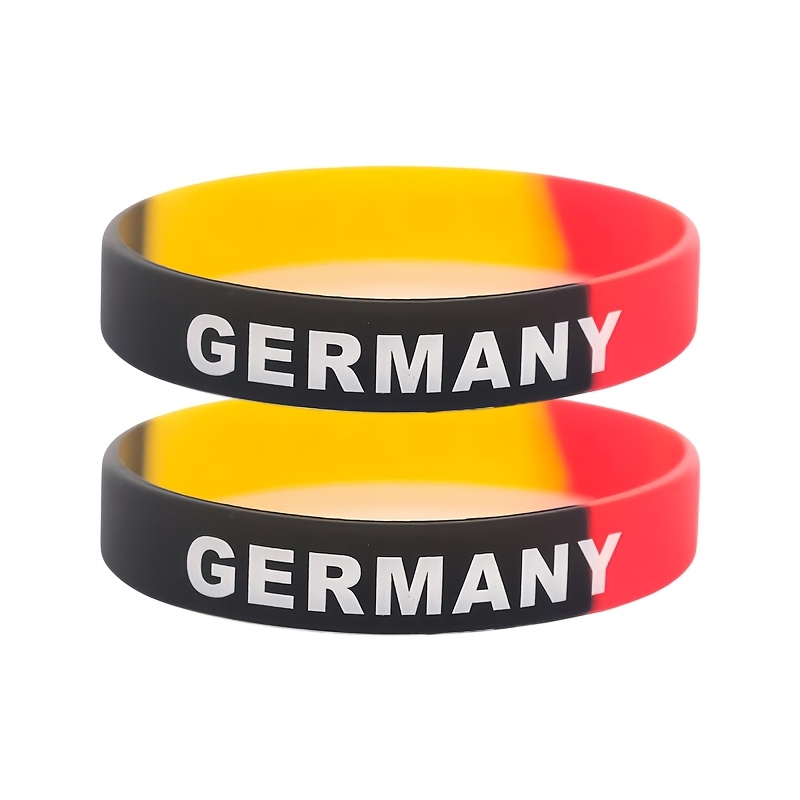 Image of 2pcs German Silicone Wristband, Red Yellow Elastic Wristband, Germany Letters In Random Sports Style Bracelet, Suitable For Parties And Daily Wear