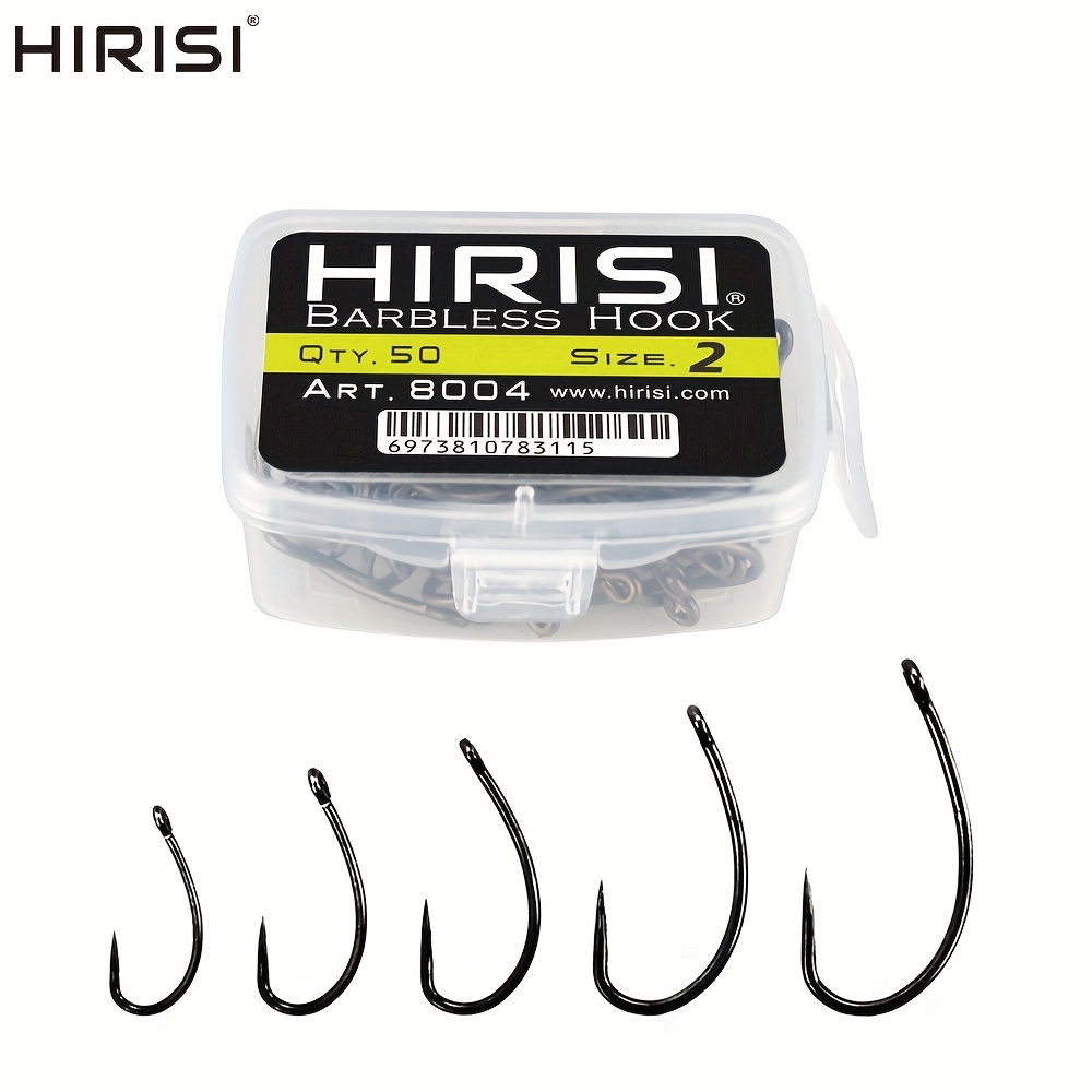 

50pcs Carp Fishing Hook Coating Barbless Non-barb Fishhooks High Carbon Steel 8004