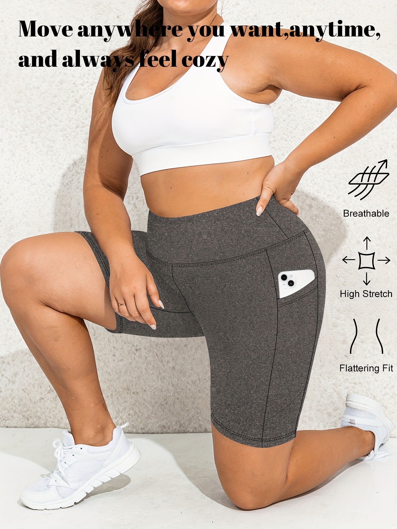 Big Size High Waist Crescent Pocket 5 Points Pants - Drainage Style