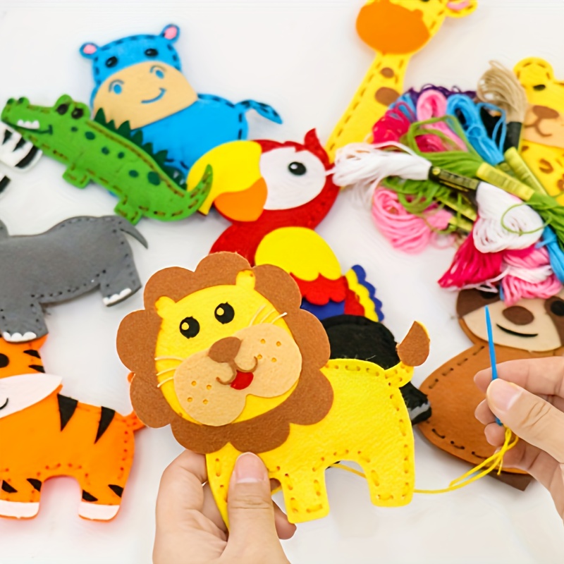 

1set Handmade Toys Diy Felt Creative Handmade Puzzle Toys Tiger Lion Giraffe Monkey Zebra Jungle Small Animal Style