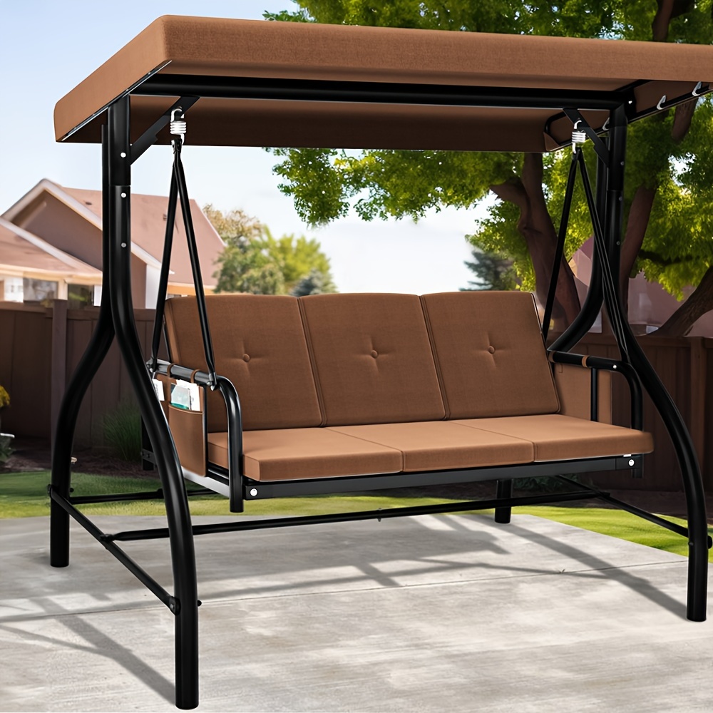 

Quoyad Porch Swing Bed 3-seats Outdoor Patio Swing Heavy Duty Swing Chair With Adjustable Canopy Removable Cushion, Suitable For Adult In Garden, Poolside, Balcony, Brown