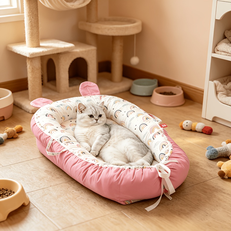Bseckoo Us Summer Breathable Cat Bed, Removable And Washable Pet Mat With Anti-fade Design, Cat Sleeping Pad, Cute Rabbit-ear Cat Sofa, Compact Cat Bed With Multiple Patterns