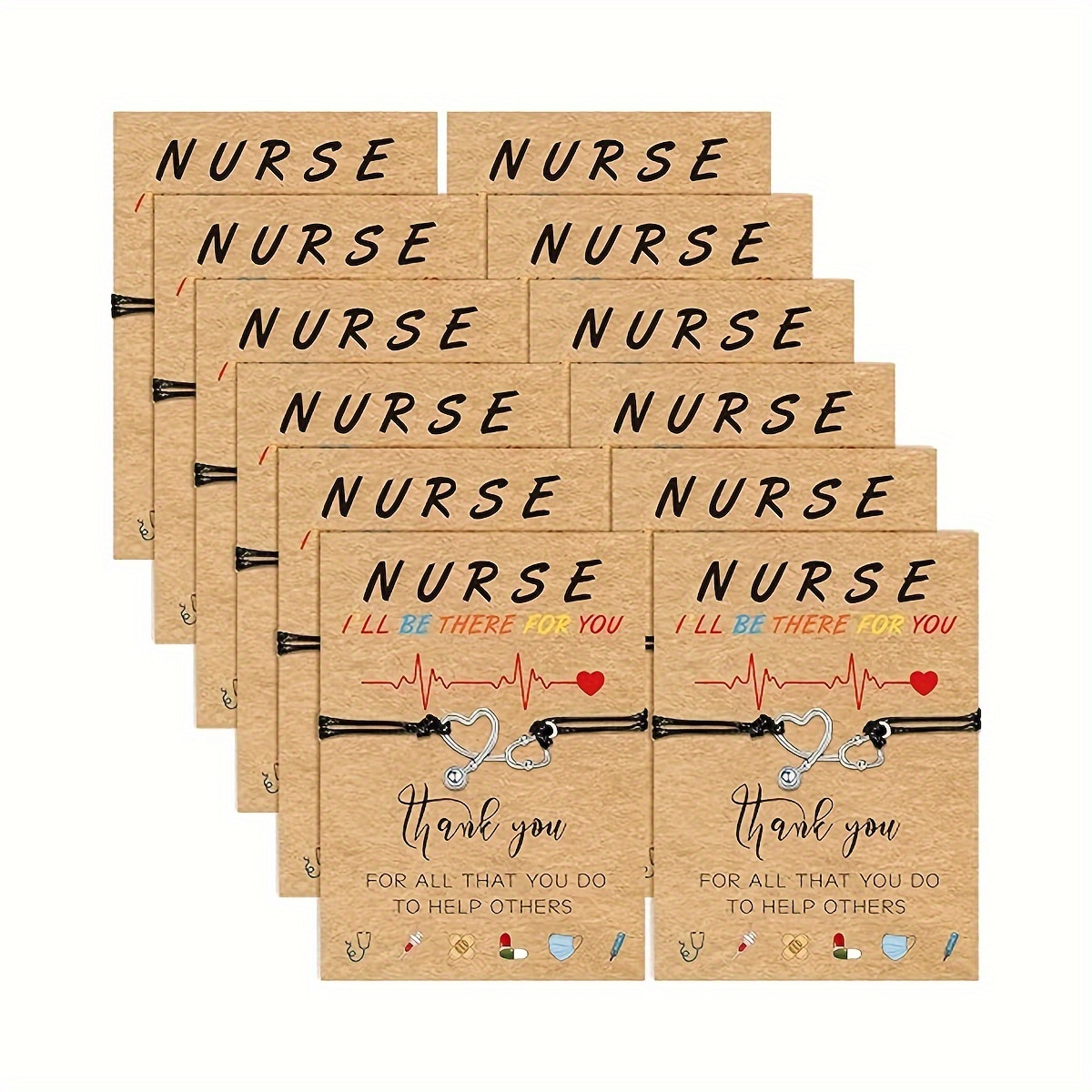 

12pcs Elegant & Cute Nurse Gift Bracelets, Inspirational Stethoscope Charm, Thank You Blessing Card Included, Perfect For Nurses Day & Graduation Gifts