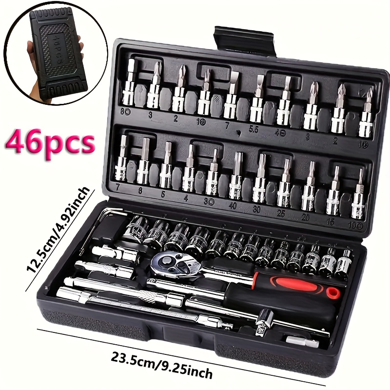 439pcs 46pcs wrench set   style you       household wrench socket tool kit with storage box portable toolbox for home auto repair durable socket drill bits high torque wrench set multifunctional combination hand tool set Product details 4