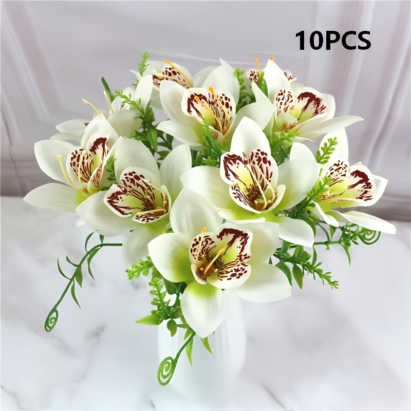 TEMU 10pcs Luxurious Artificial Orchids, Silk Flowers, Handmade, Suitable For Weddings And Engagements, Multifunctional Home Decor For Rooms, Ideal