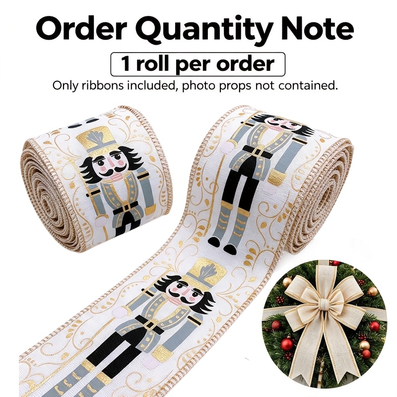 TEMU Ruban à faire des nœuds motif 5Yd/63Mm (2,5 pouces), ruban de Noël doré en satin avec bordure en fil, ruban pour faire des nœuds, décoration de