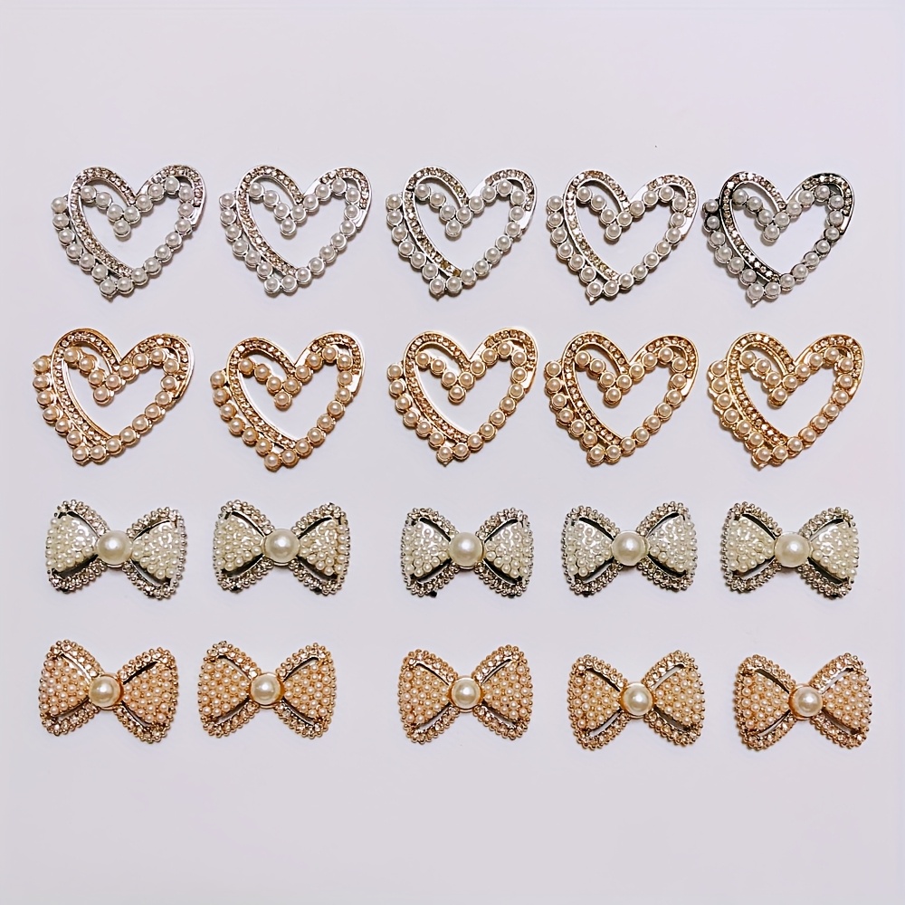 TEMU 20 stuks Prachtige Holle Parel Hart Strik Strass Decoraties Glanzende Vlinderdas Bedels Junk Telefoonhoes Oplaadkop Spiegel Headset Haarspeld