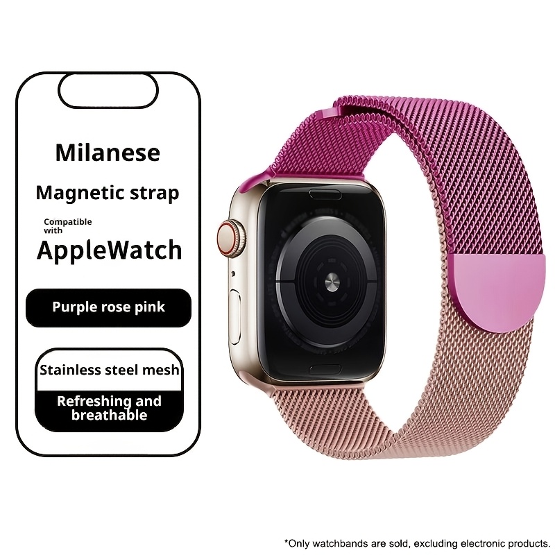 TEMU boucle de bracelet magnétique milanaise est compatible avec Apple Watch 38 mm/40 mm/41 mm/42 mm/44 mm/45 mm/46 mm/49 mm, compatible avec iWatch