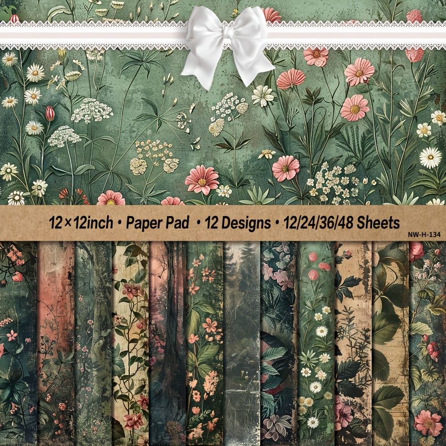 

12/ 24/ 36/ 48 Sheets 12× 12'', Paper Pad, Vintage Art Craft Pattern Paper For Scrapingbook Craft Cardstock Paper, Diy Decorative Background Card Making Supplies