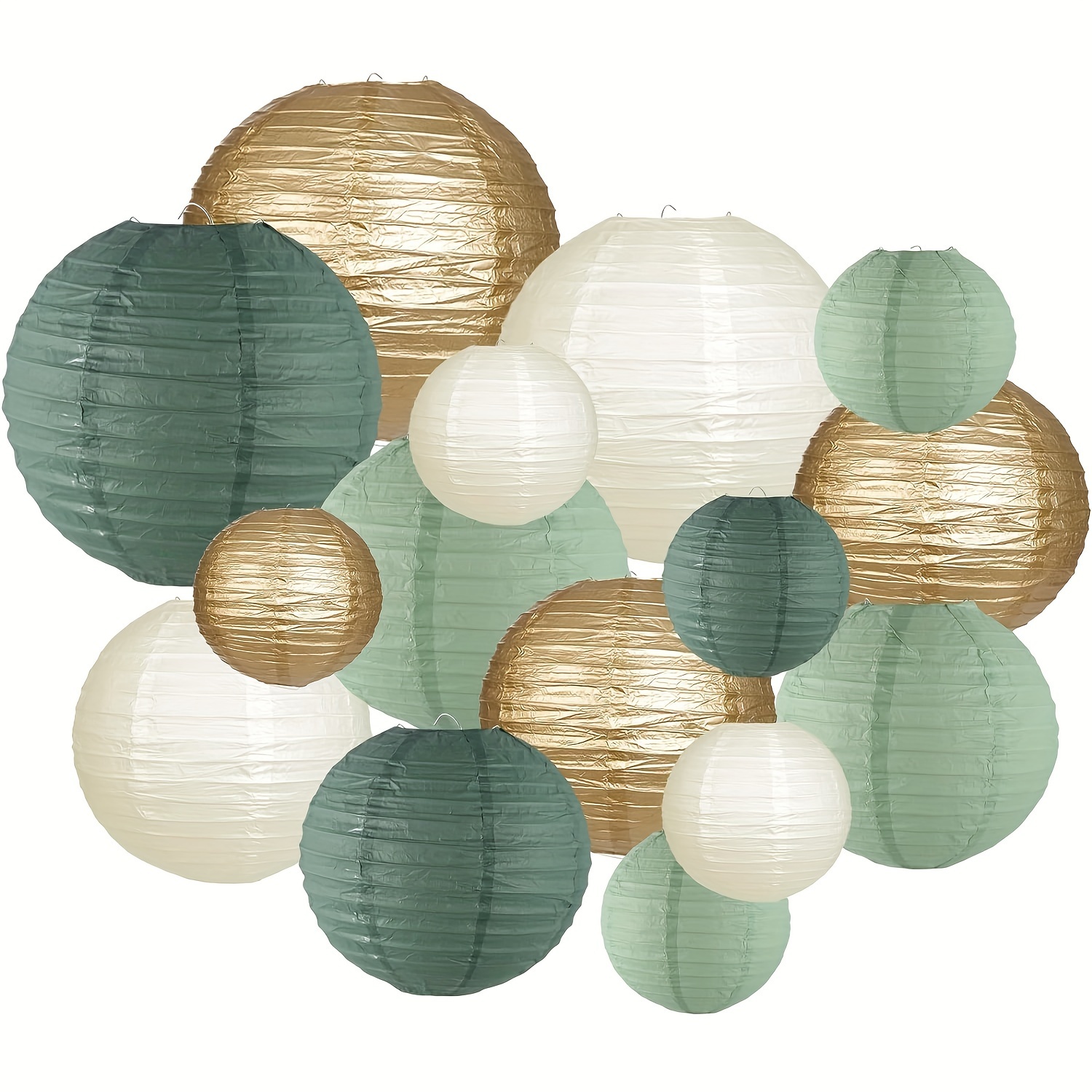 

15pcs Paper Lanterns Decorative, Round Hanging Paper Lanterns Decorations For Rustic Party Bridal Shower Wedding Sage Green Birthday Party Supplies Gold/ivory/sage Green Paper Lanterns