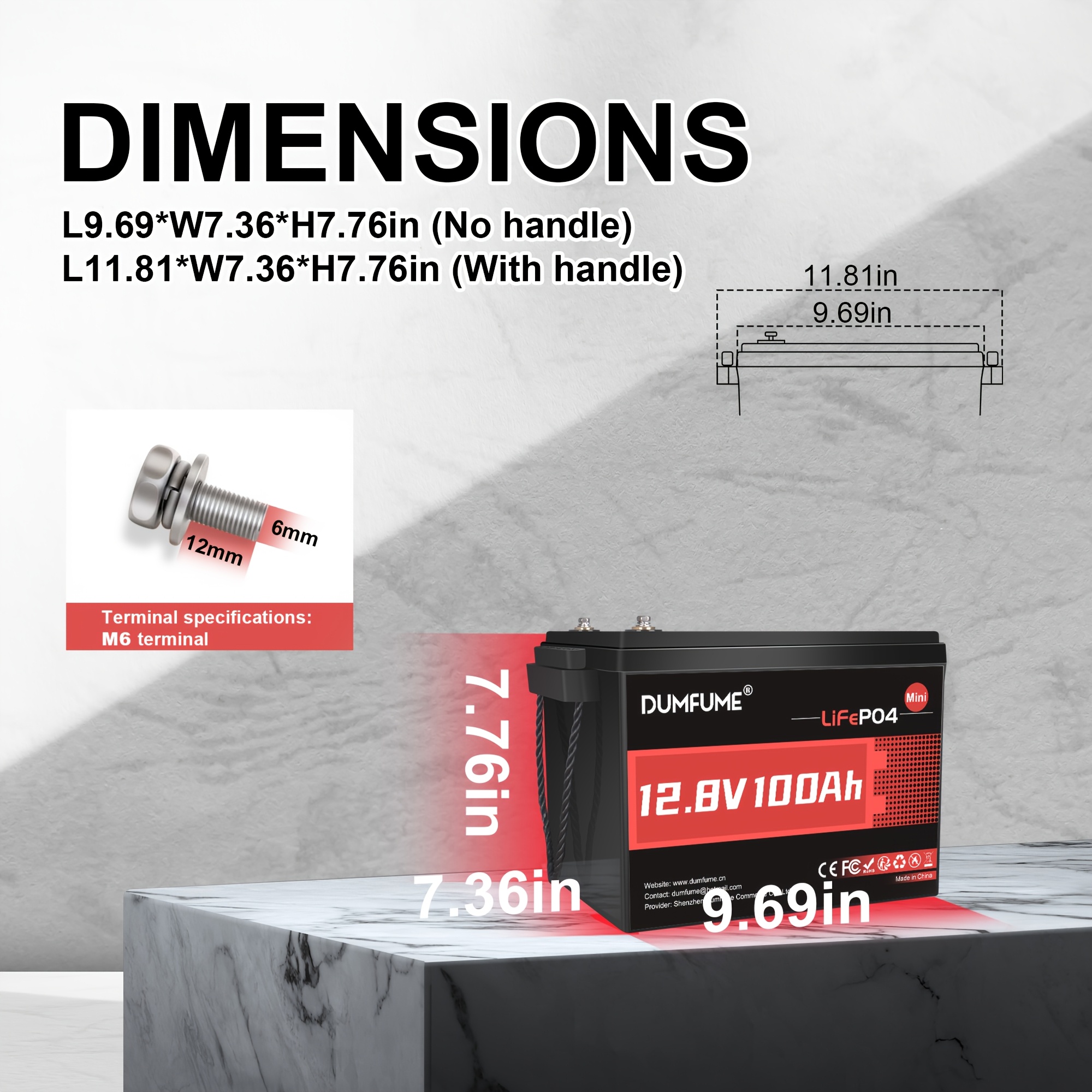 TEMU Batterie au lithium LiFePO4 12V 100Ah , BMS intégré, idéale pour camping-cars, bateaux, solaire, moteurs de pêche, camping, batterie au lithium