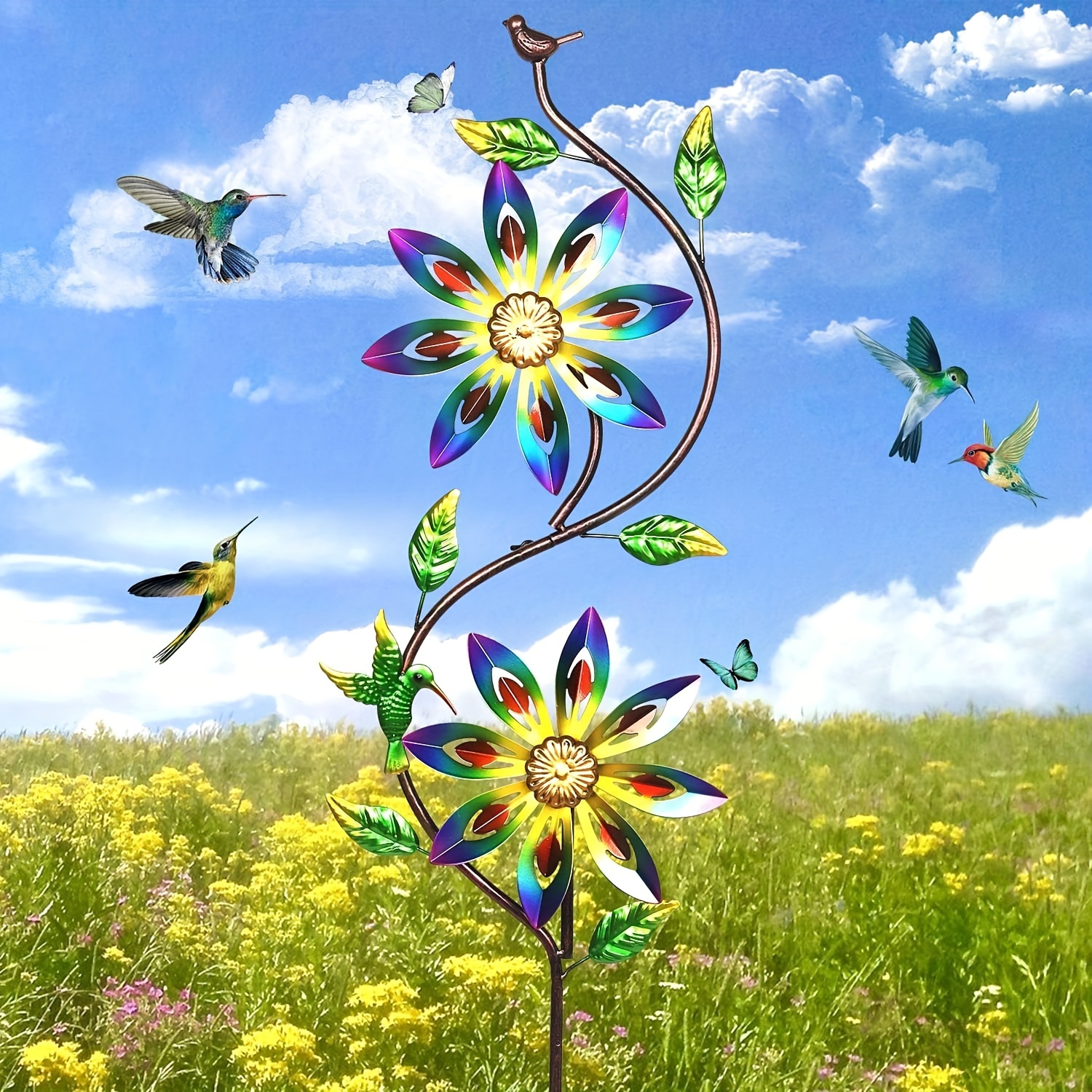 Image of Outdoor Metal Wind Spinner, Yard And Garden Wind Spinner, Garden Wind Spinner Sculpture And Spinner, Garden Lawn Wind Spinner