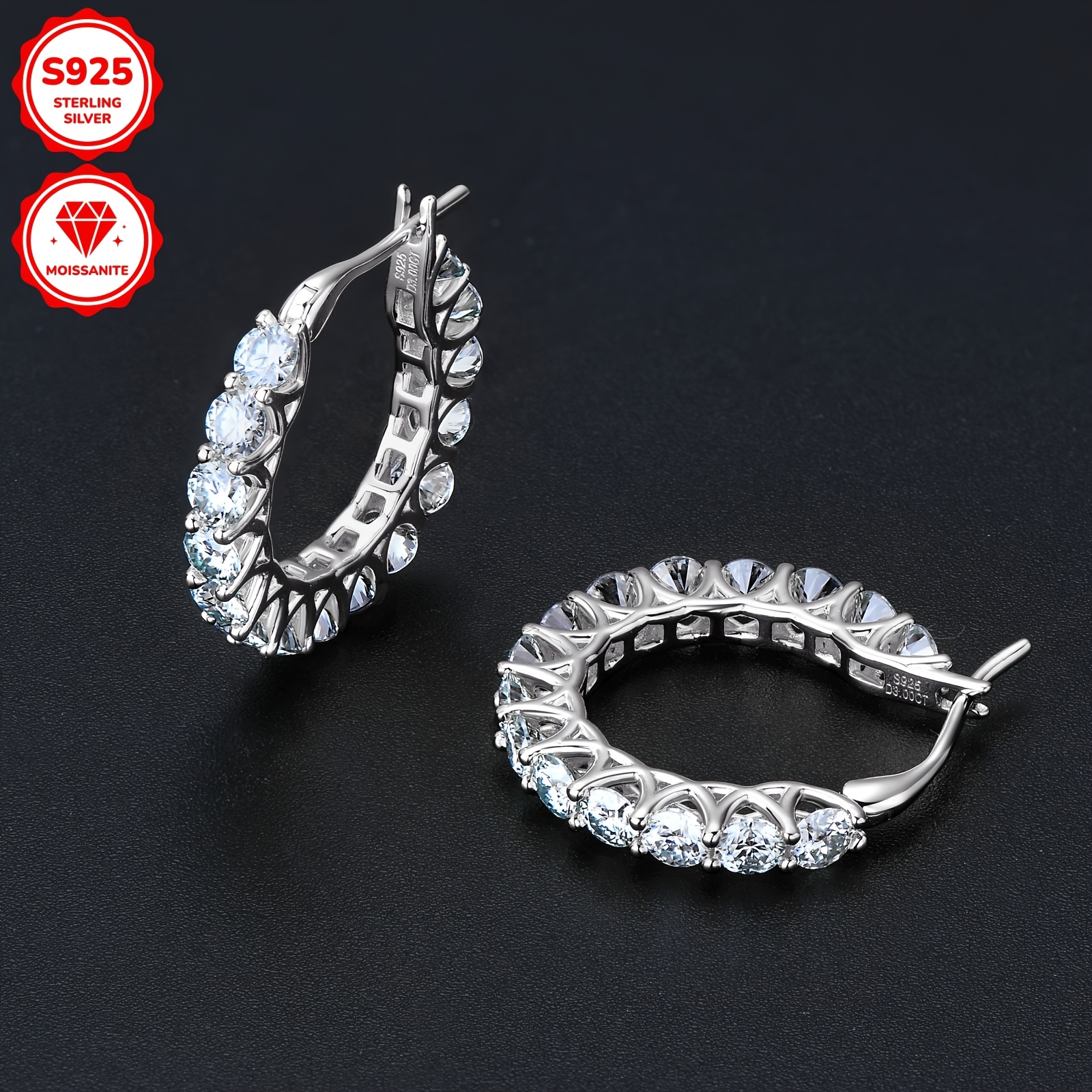 

Weight 3.74g, Moissanite 3mm*30pcs, 1.5ct*2pcs 1 Pair Moissanite Earrings 925 Sterling Silvery Round 3mm Moissanite Earring Women' Ring Earrings