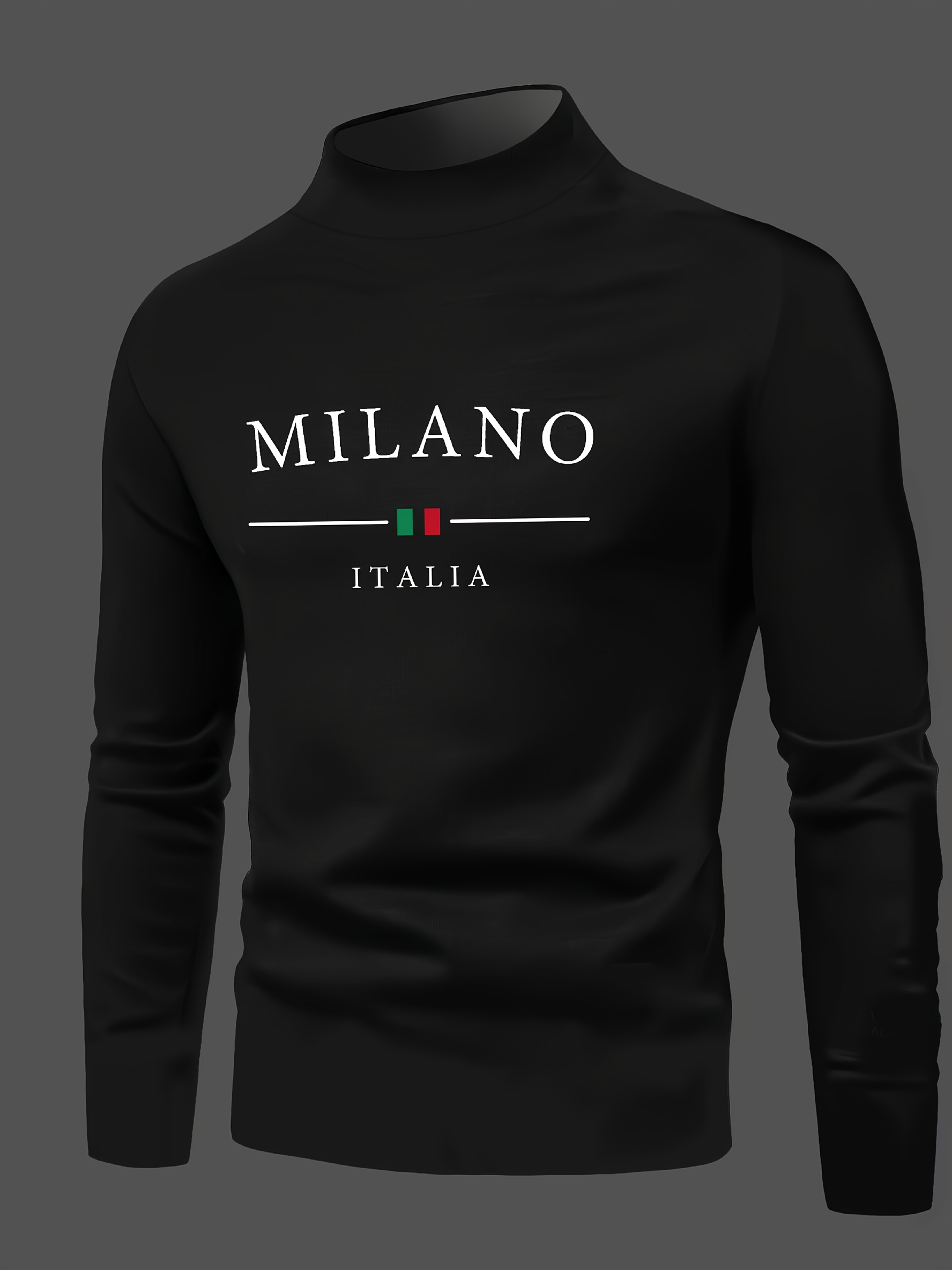 Milano Italy Graphic Long Sleeve T-Shirt for Teens, Casual Crew Neck Polyester Knit Top with Slight Stretch, Slim Fit All-Season Tee Y4471