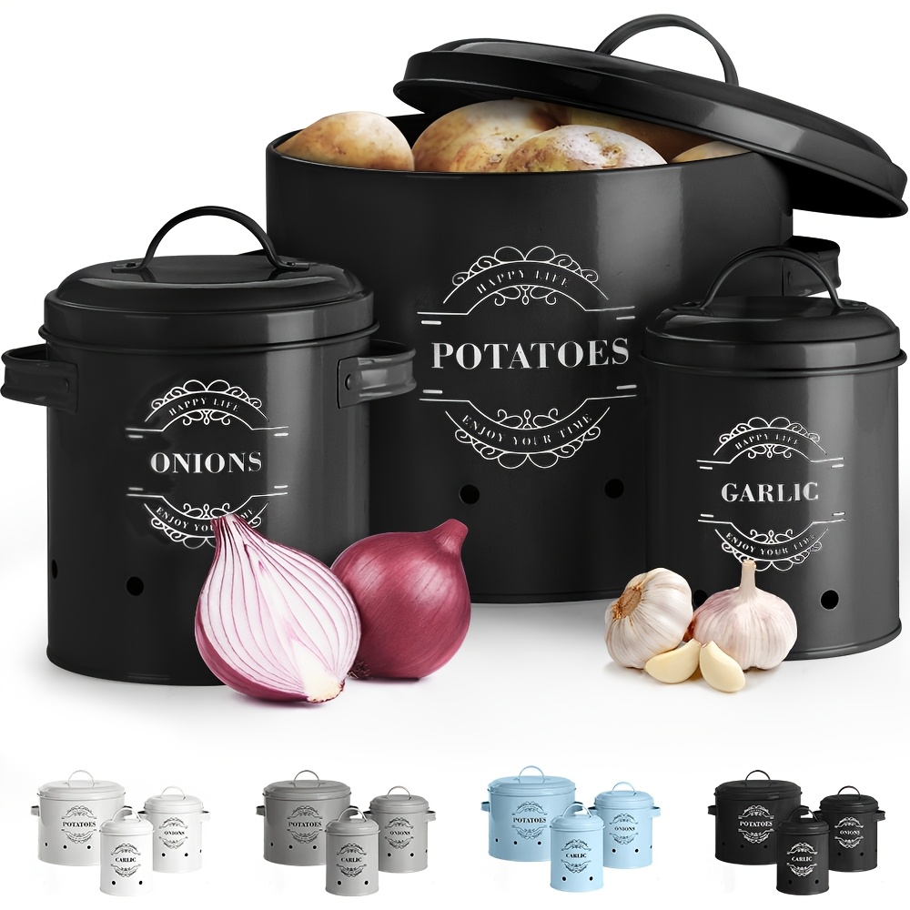 TEMU Set Of 3 Potato, Onion And Garlic Canned Food Storage Bins, Handy Preserved Fruit, Canned Food, Vegetable Basket