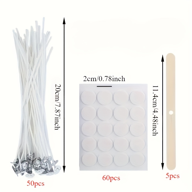 115pcs Candle Making Kit with 50 Wicks in 10cm, 15cm, 20cm, 60 Wick Stickers, and 5 Wooden Holders for Soy and Beeswax Candles
