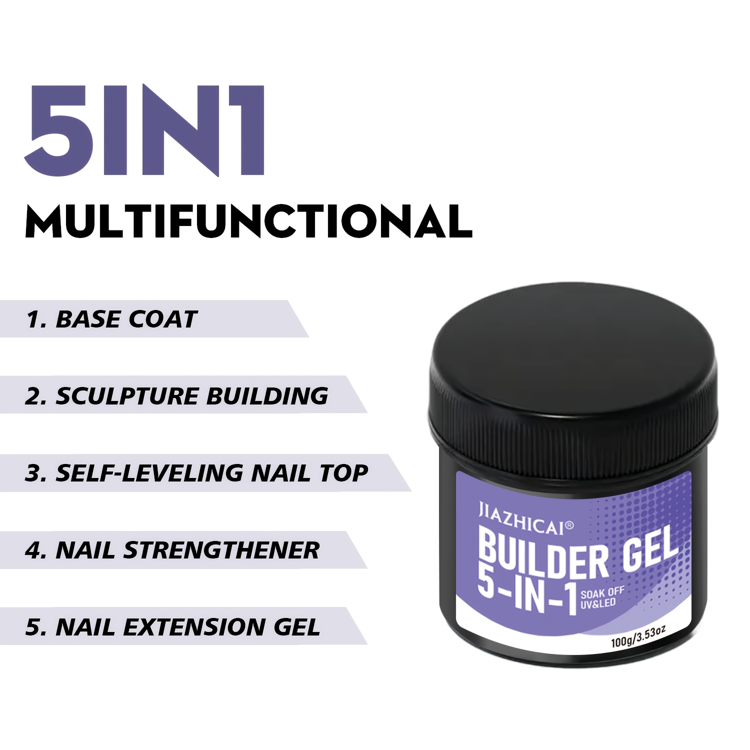 100g 5-n-1 Builder Gel, Clear Multi Functional Nail Enhancer Gel, Led Cured Long-lasting Gel, For Nail Surface Thickening, Building, Strengthening & Extension, Easy To Apply Gel, Great For Home Diy