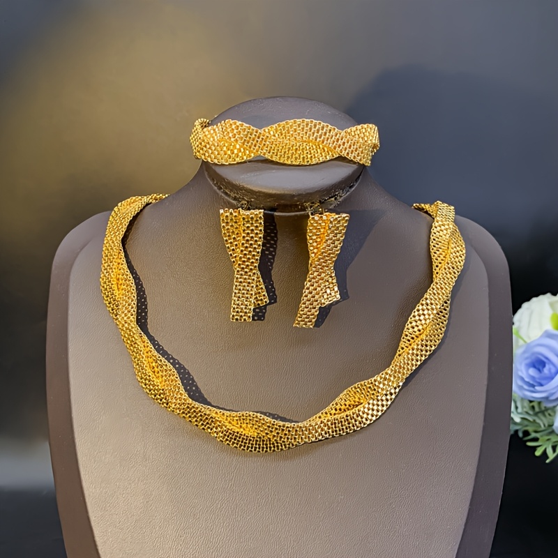 Image of Middle Eastern Dubai Bride Unique Cross Design Earrings, Necklace & Bracelet Set For Women - A Stylish And Creative Gift With , Outfit Accessories