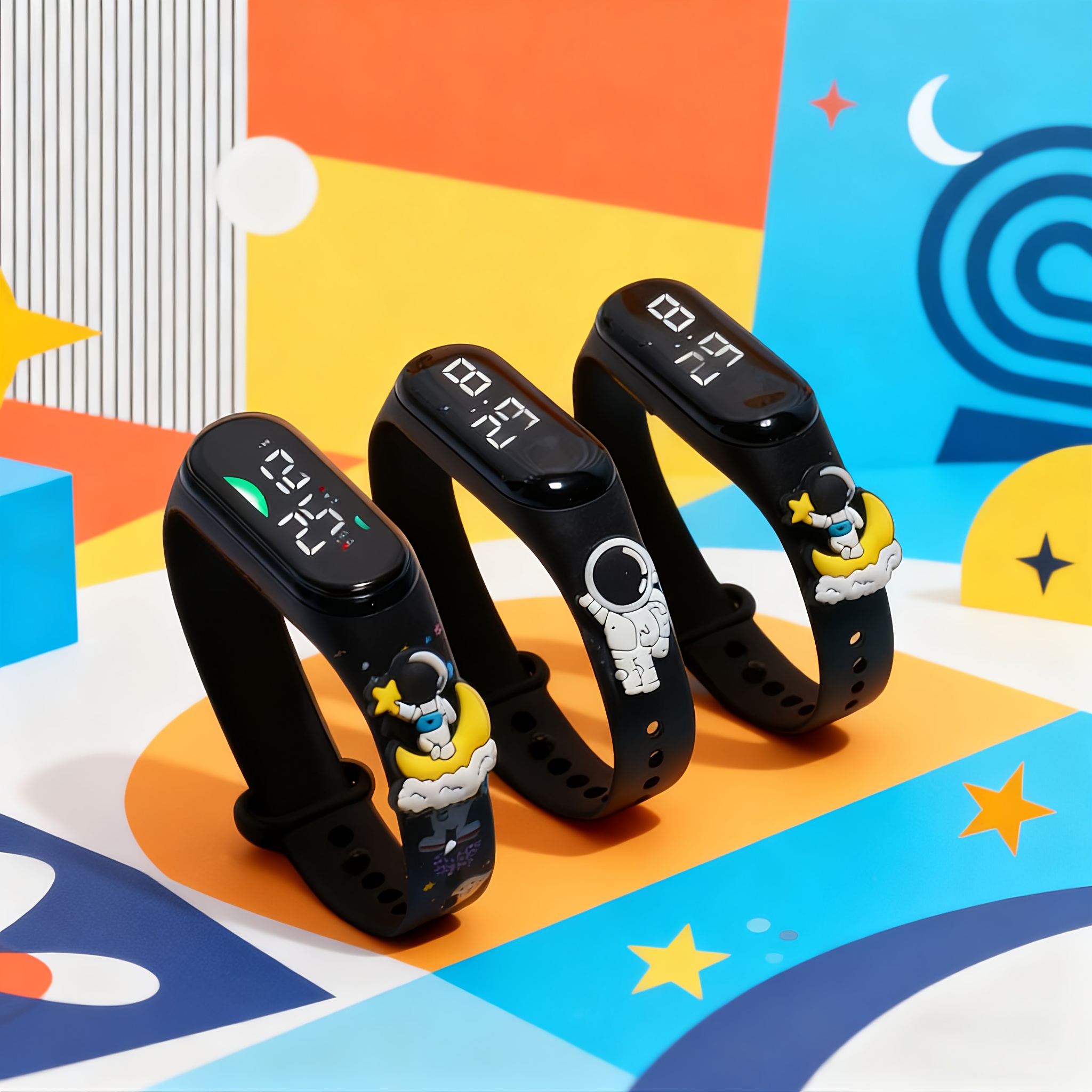 Image of 3pcs Creative Astronaut ' Electronic Wristband, Trendy Led Digital Watch, Fashionable Sports Decorative Bracelet For Boys And Girls