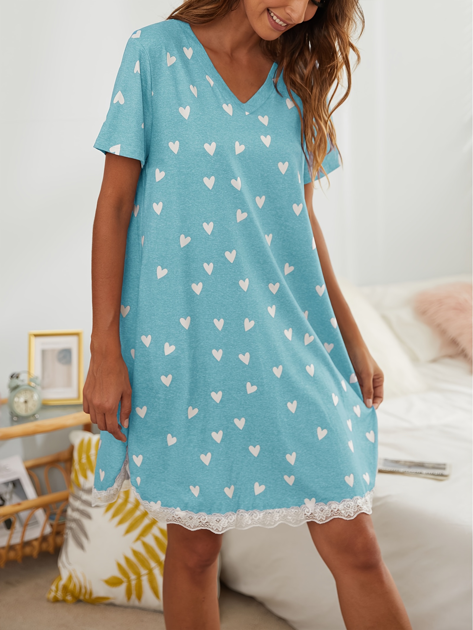 womens casual loose comfortable v neck short sleeve night - Temu