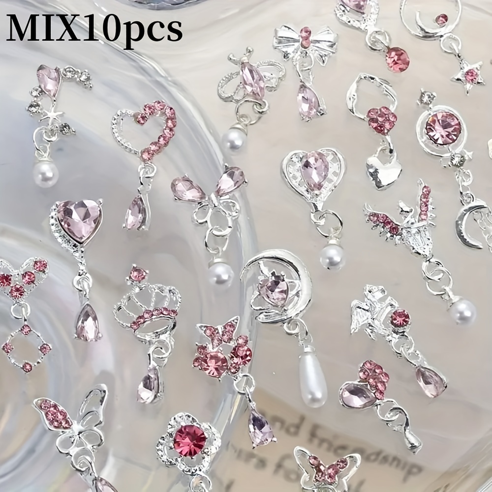 Image of Luxury Tassel Charms Heart Bow Mixed Style Nail Drills Rhinestones Mix10pcs 3d Alloy Pentagram Snake Embracing Heart Nail Art Decorations Diy Black Friday Gift For Nail Gems Nail Supplies