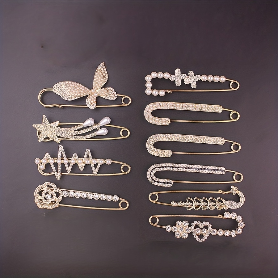 TEMU 5/10/15pcs Elegantes Alfinetes de Strass & Broches Falsos - Desenhos de , , & em Metal para Blazers Femininos, Lenços, Chapéus - Acessórios
