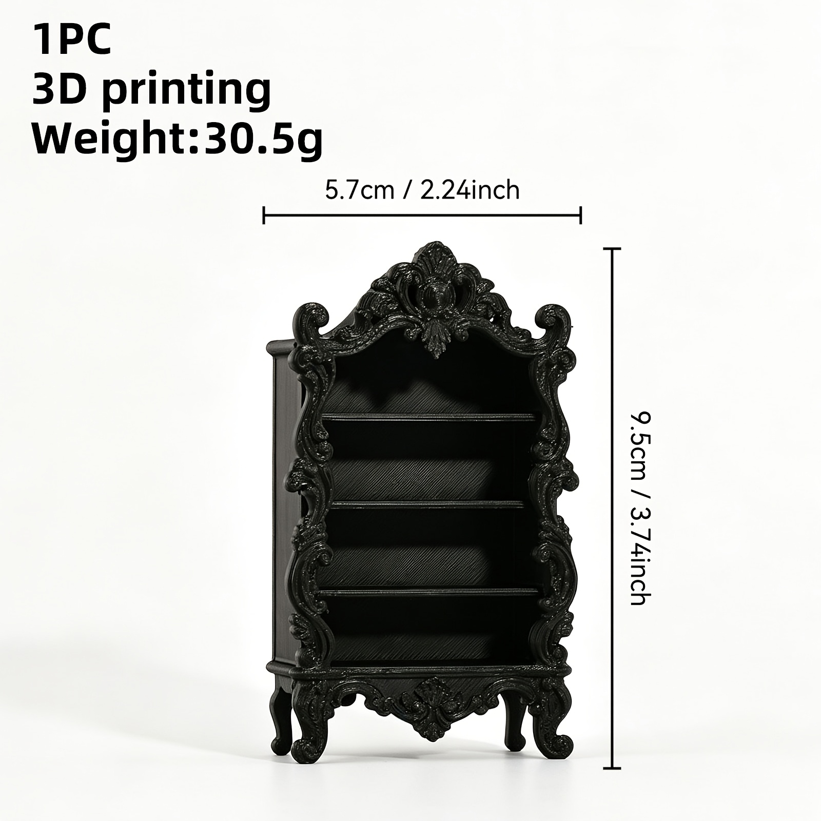 TEMU Retro Gothic Style Carved Mini Display Cabinet, Black Engraved Dollhouse Bookshelf, Gothic Style Miniature Storage Rack, Desktop Decorative
