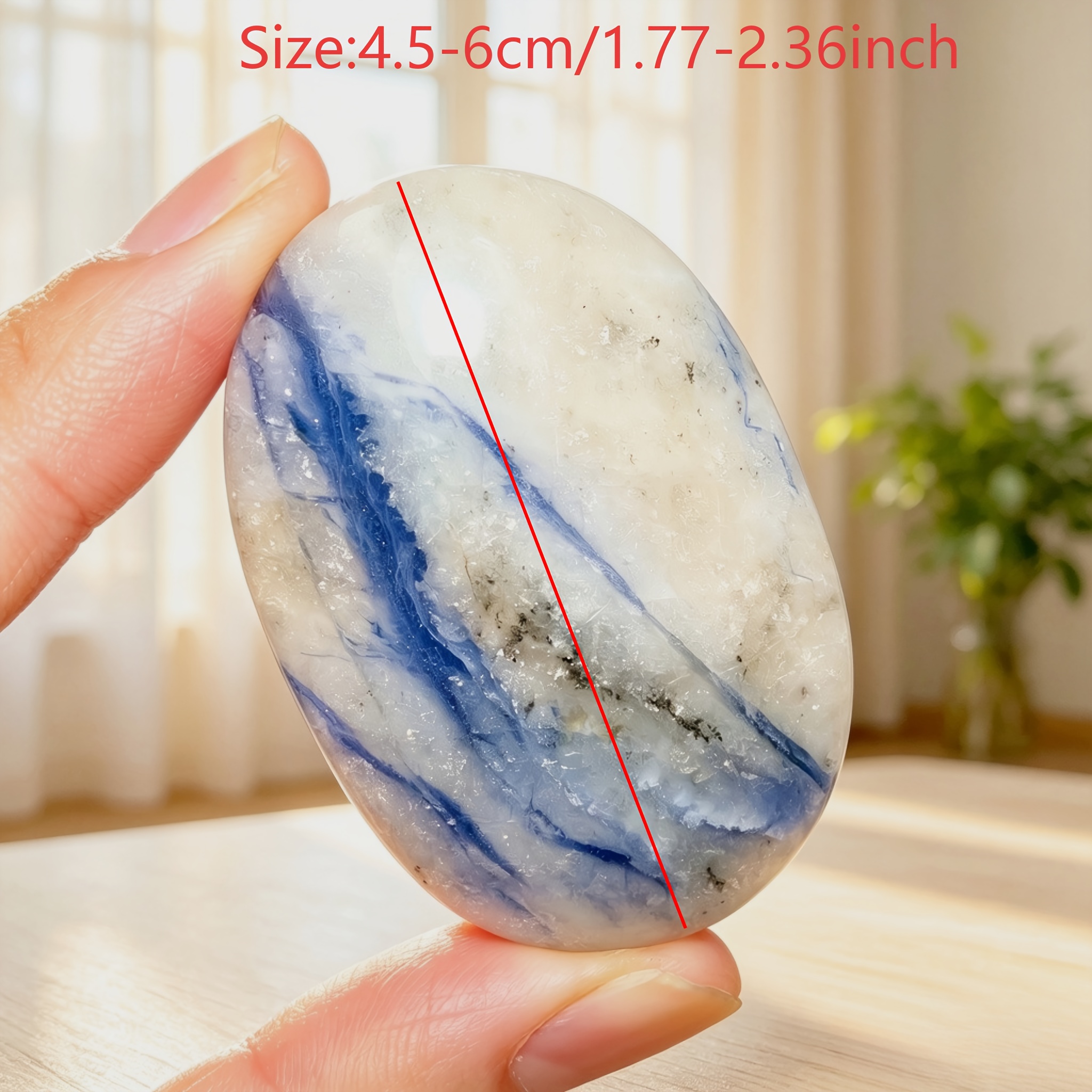 Random Polished Smooth Sodalite Palm Stone, Natural Blue White Decor