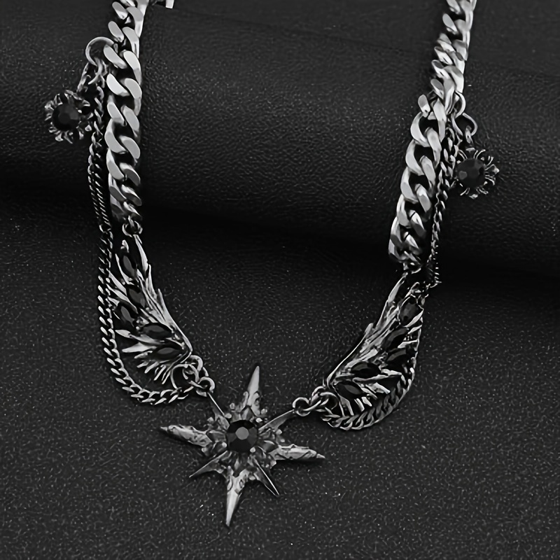 TEMU A Silvery Stainless Steel Accessory With Dark And A Starry Necklace, Fashionable And High-end, Simple And Trendy, Versatile For Men And Women, For Daily , Holidays, Parties, Etc